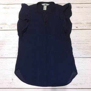 H&M Sleeveless Ruffled Navy Sheer Blouse